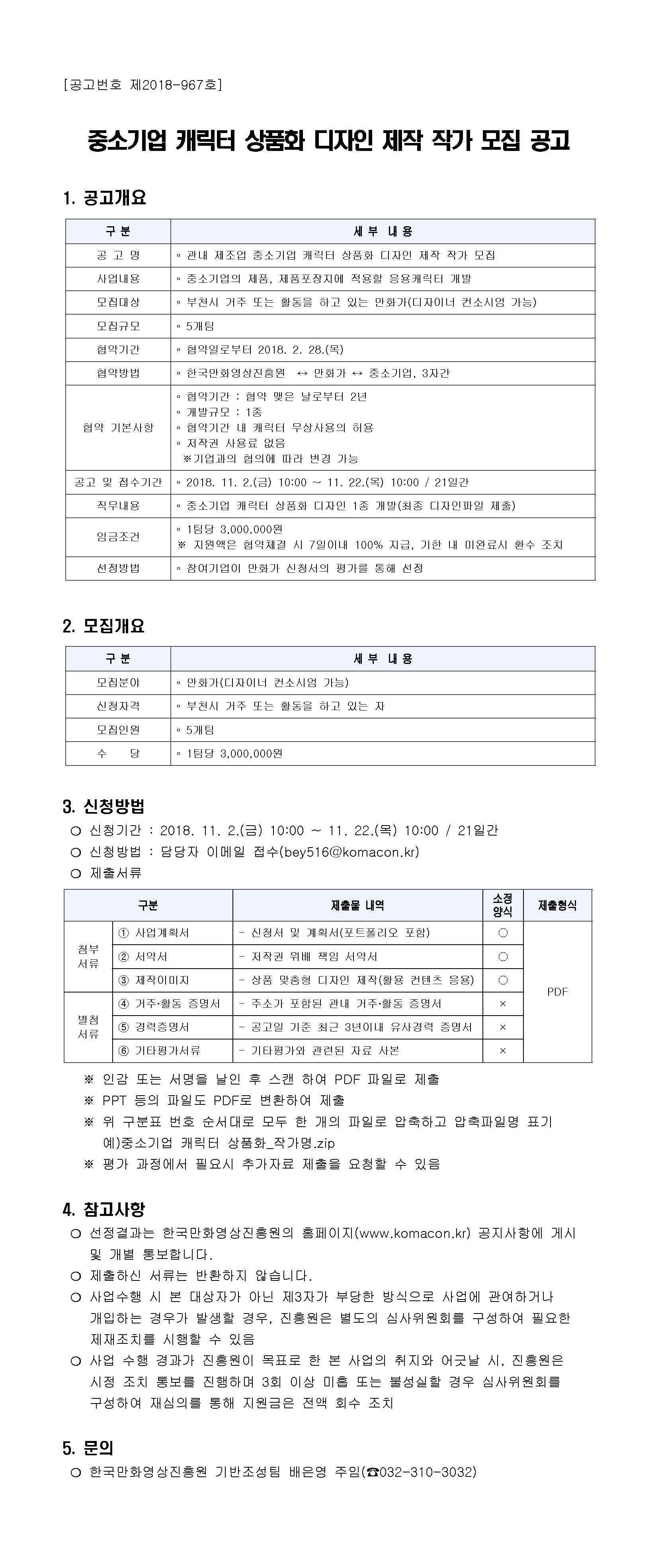 제조업 중소기업 캐릭터 상품화 참여 작가 모집 공고