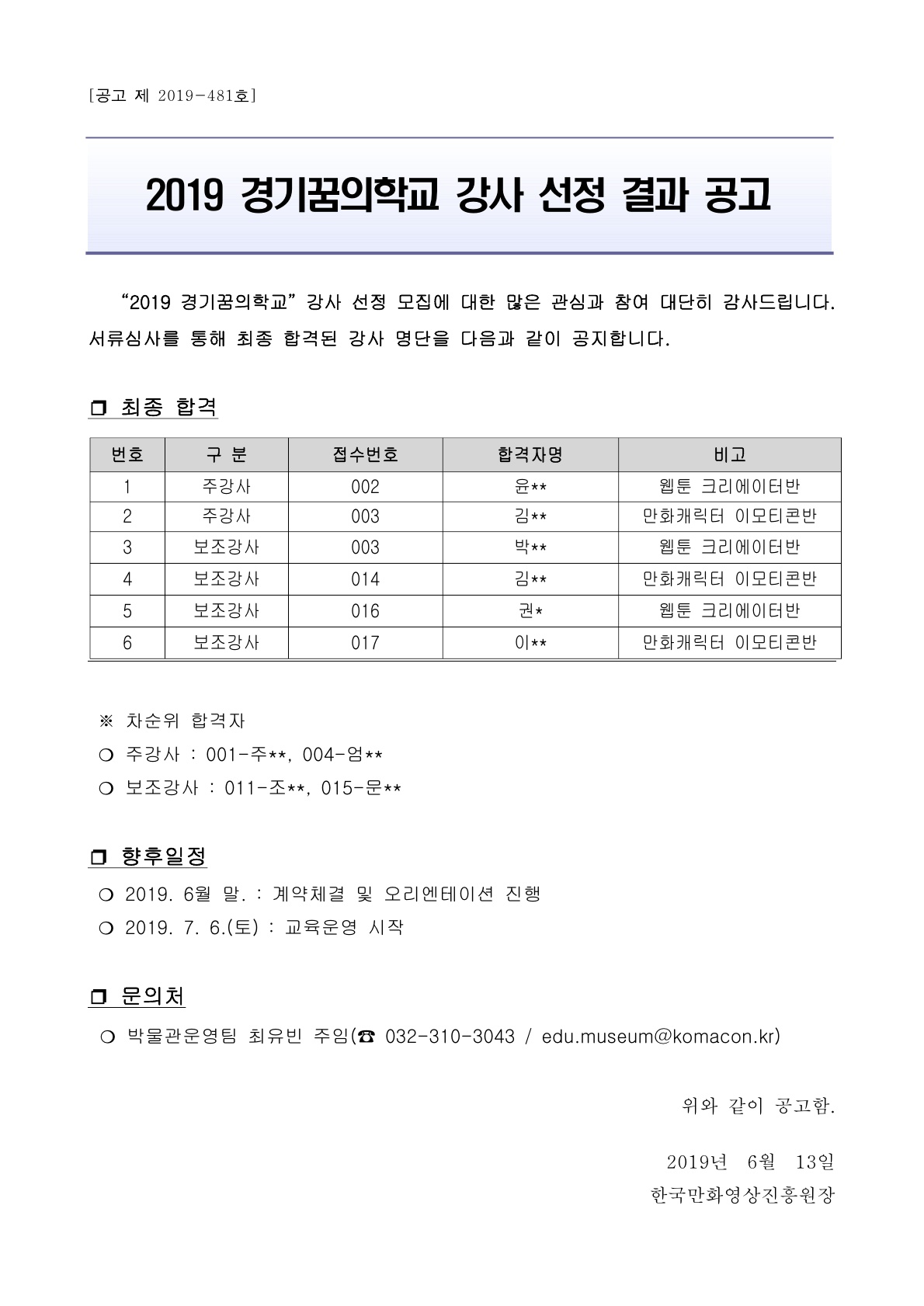 2019 경기꿈의학교 강사 선정 결과 공고